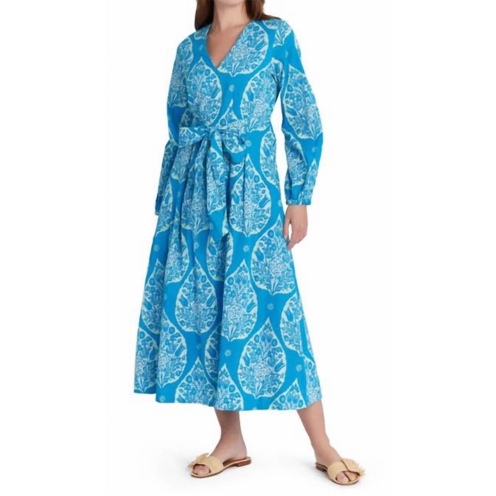 LIVRO adler Belted dress in Blue botanical leaf Sz XS